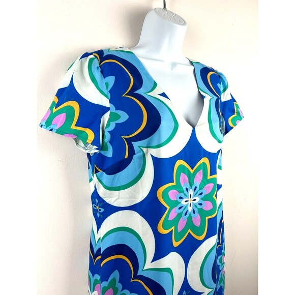 Donna Martin Bold Blue Floral Kaleidoscope Back Zip A Line Dress Size 6 NEW - Picture 2 of 8